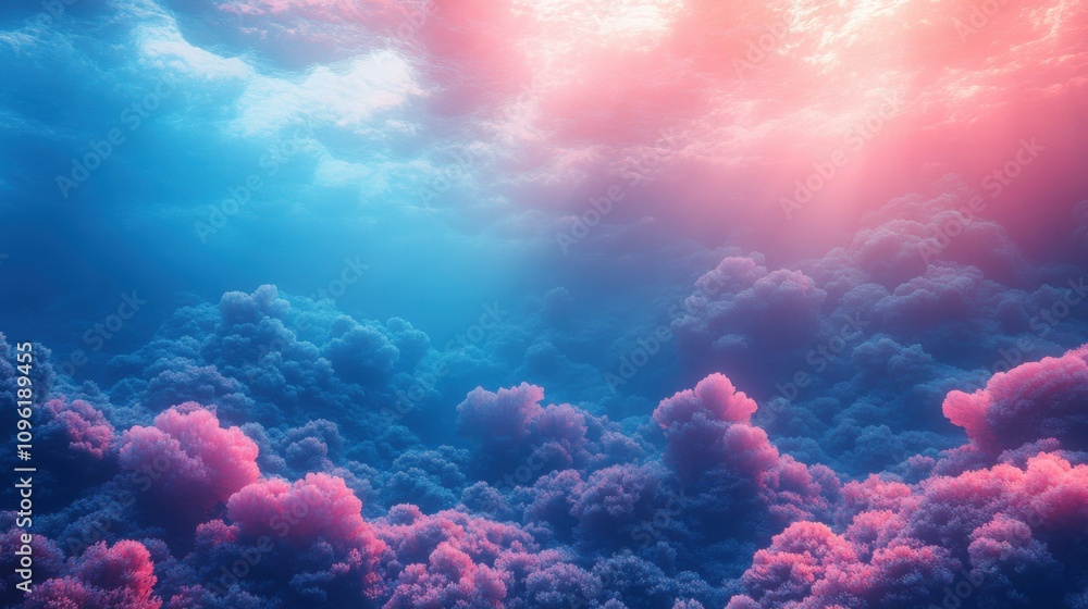 Obraz premium Vivid gradient from coral to turquoise with smooth blending and ample copy space for design