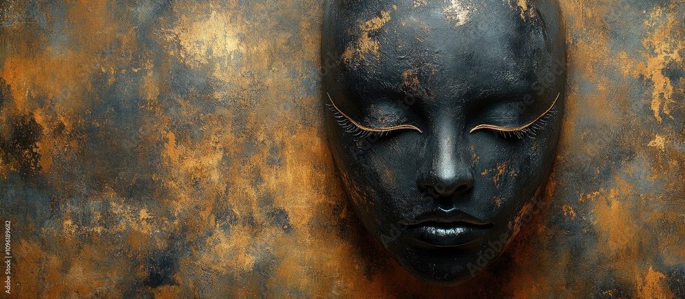 Elegant black and gold mask on a textured grunge background creating a luxurious and mysterious atmosphere for artistic purposes Elegant black and gold mask on a textured grunge background creating a luxurious and mysterious atmosphere for artistic purposes