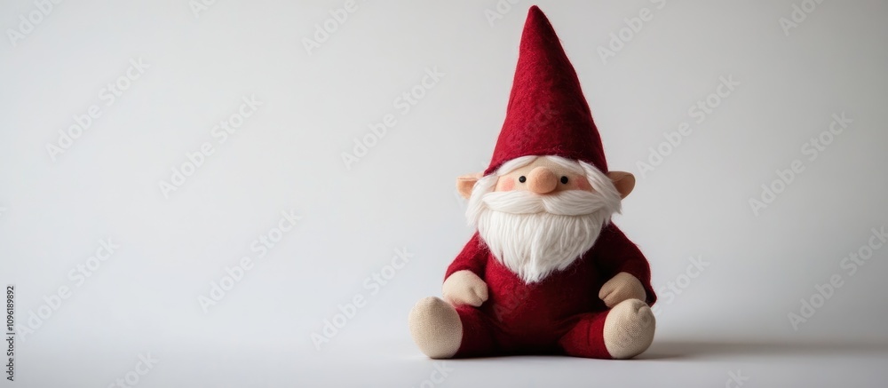 Obraz premium Gnome soft toy with red hat and white beard displayed on a clean white background showcasing a whimsical and cozy aesthetic