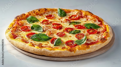 Fresh Tomato Basil Pizza on Wooden Serving Board