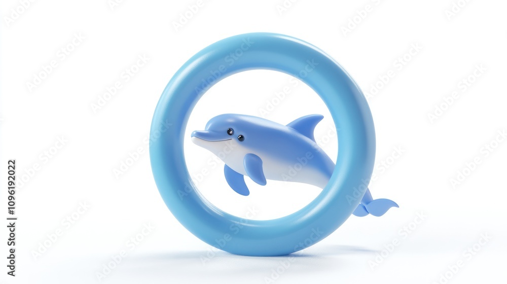 A playful dolphin inside a blue ring, symbolizing fun and leisure. A playful dolphin inside a blue ring, symbolizing fun and leisure.