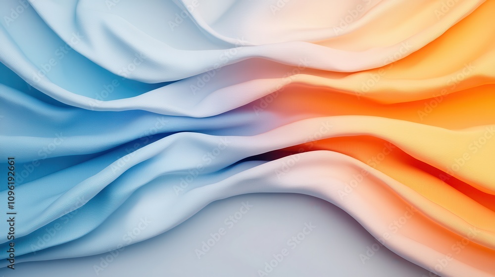 Obraz premium Soft and Smooth Fabric Textures in Gradients of Light Blue, White, and Orange for Creative Backgrounds and Design Projects