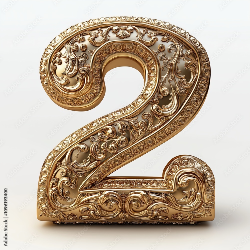 3D Golden font letter 2 on white background 3D Golden font letter 2 on white background