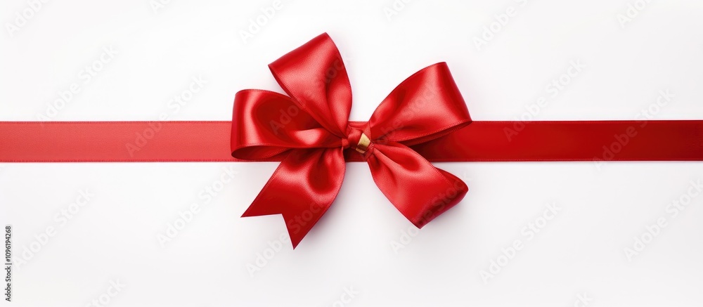 Shiny red ribbon with a decorative bow on a clean white background suitable for festive occasions and gift wrapping decoration. Shiny red ribbon with a decorative bow on a clean white background suitable for festive occasions and gift wrapping decoration.