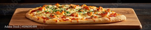 Freshly Baked Pizza on Wooden Board