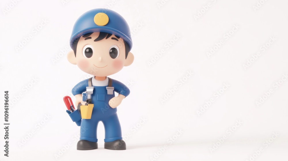 A cheerful cartoon character dressed as a mechanic with tools, ready for work. A cheerful cartoon character dressed as a mechanic with tools, ready for work.