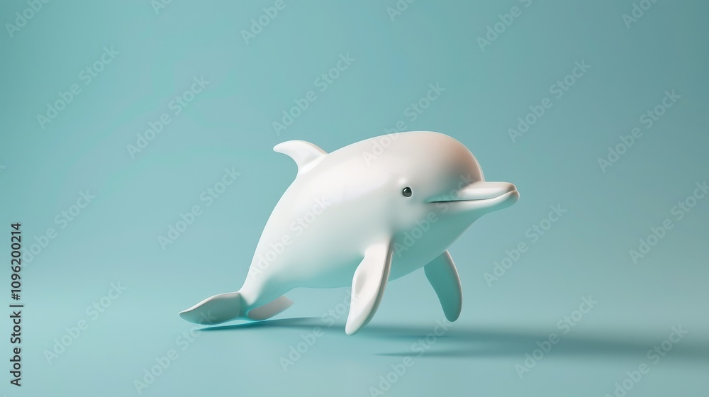 Obraz premium Playful White Dolphin 3D Render on Teal Background.