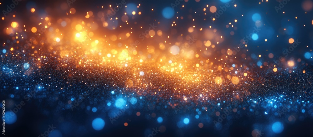 Obraz premium Abstract bokeh background with shimmering yellow and blue lights creating a dreamy and festive atmosphere suitable for various designs