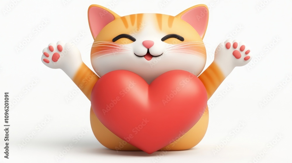 A cheerful cartoon cat holding a red heart, symbolizing love and happiness. A cheerful cartoon cat holding a red heart, symbolizing love and happiness.