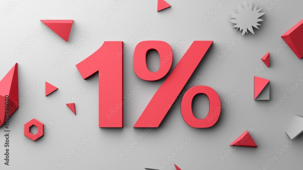 Vibrant Red 1 Percent Typography Surrounded by Geometric Shapes and Abstract Forms on a Light Gray Background for Marketing and Financial Concepts Vibrant Red 1 Percent Typography Surrounded by Geometric Shapes and Abstract Forms on a Light Gray Background for Marketing and Financial Concepts
