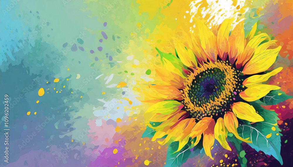 Minimalist composition of a vibrant sunflower with green leaves, set against a soft gradient background. Perfect for nature, summer, or simple, elegant design themes Minimalist composition of a vibrant sunflower with green leaves, set against a soft gradient background. Perfect for nature, summer, or simple, elegant design themes