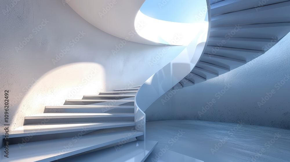 Modern White Spiral Staircase in Minimalist Interior. Modern White Spiral Staircase in Minimalist Interior.