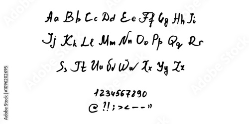 Handwriting English alphabet, font and numbers.