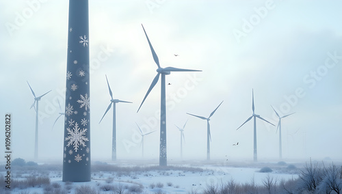 Snow-Covered Innovation: Wind Turbines with Snowflake Art