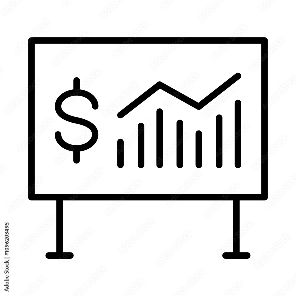 Black single financial presentation board line icon, simple business analysis graph flat design pictogram vector for app ads web banner button ui ux interface elements isolated on white background Black single financial presentation board line icon, simple business analysis graph flat design pictogram vector for app ads web banner button ui ux interface elements isolated on white background