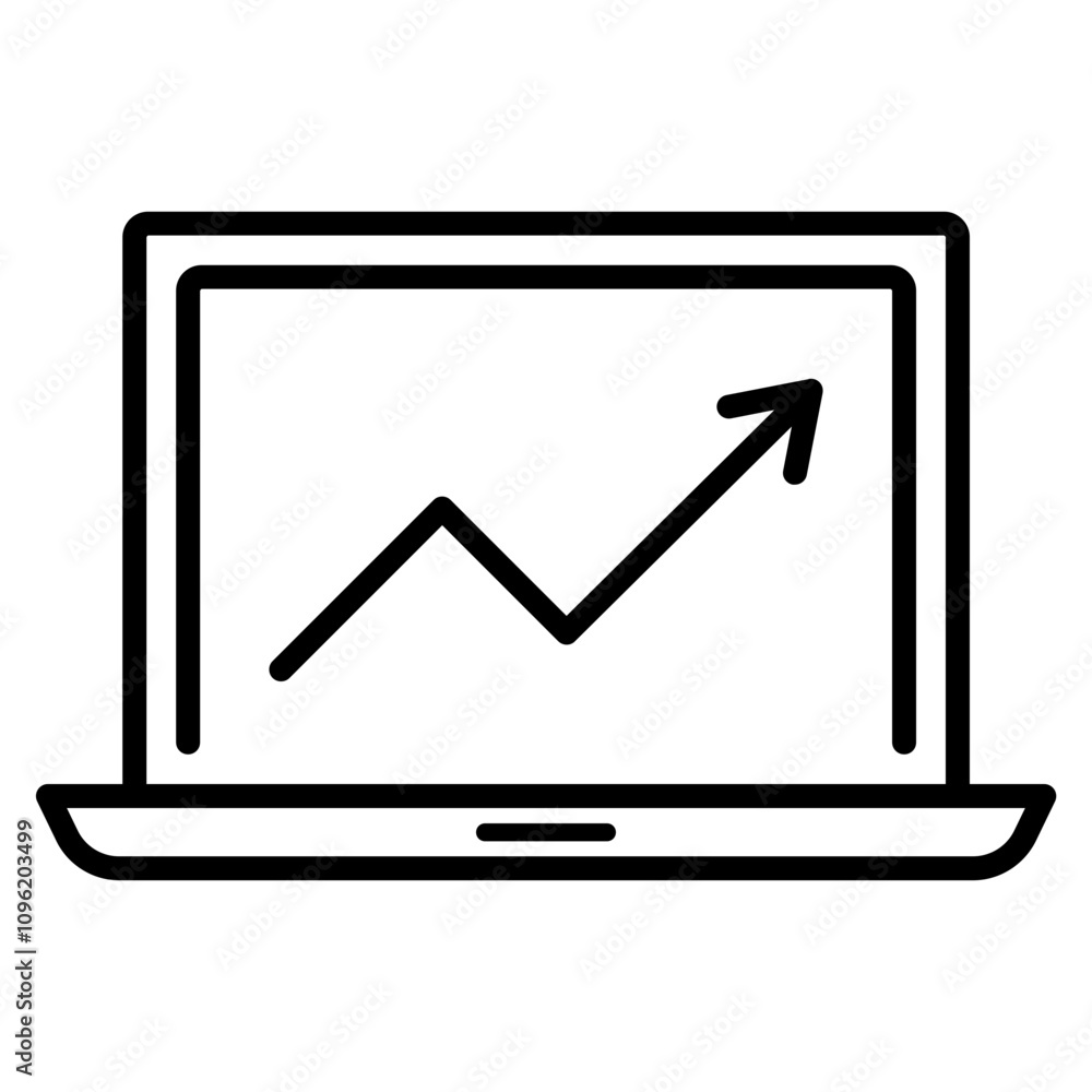 Single black Financial analysis on monitor line icon, simple business growing graph flat design pictogram vector for app ads web banner button ui ux interface elements isolated on white background Single black Financial analysis on monitor line icon, simple business growing graph flat design pictogram vector for app ads web banner button ui ux interface elements isolated on white background