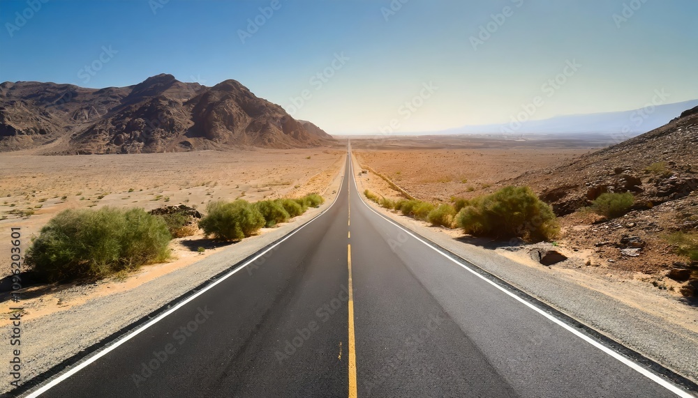 Scenic View of an Empty Asphalt Road Leading Through an Expansive Desert Landscape, Capturing Adventure, Serenity, and the Majestic Beauty of Open Roads Underneath a Vast Blue Sky Scenic View of an Empty Asphalt Road Leading Through an Expansive Desert Landscape, Capturing Adventure, Serenity, and the Majestic Beauty of Open Roads Underneath a Vast Blue Sky