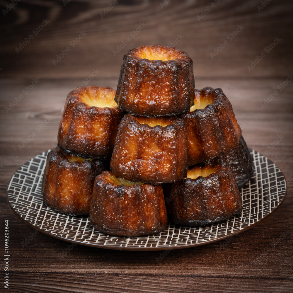 Caneles de bordeaux, traditional French sweet dessert with white table background, High quality photo Caneles de bordeaux, traditional French sweet dessert with white table background, High quality photo