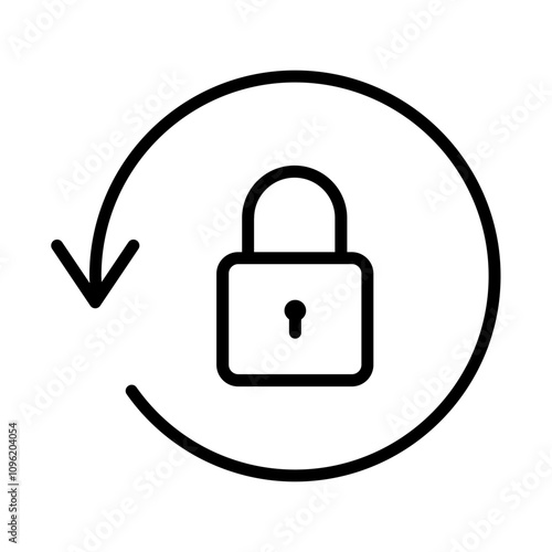 Black reset password line icon, simple round key protection flat design vector pictogram, infographic vector for app logo web button banner ui ux interface elements isolated on white background