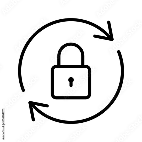 Black reset password line icon, simple round key protection flat design vector pictogram, infographic vector for app logo web button banner ui ux interface elements isolated on white background