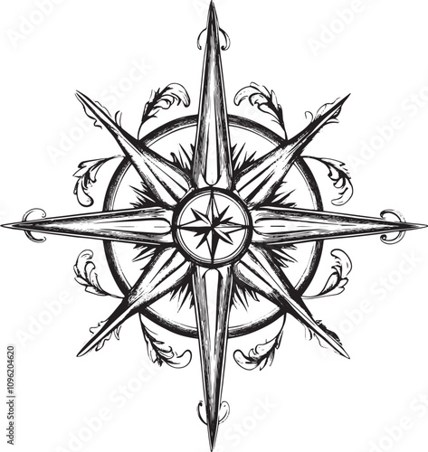 Compass rose sketch style vector illustration