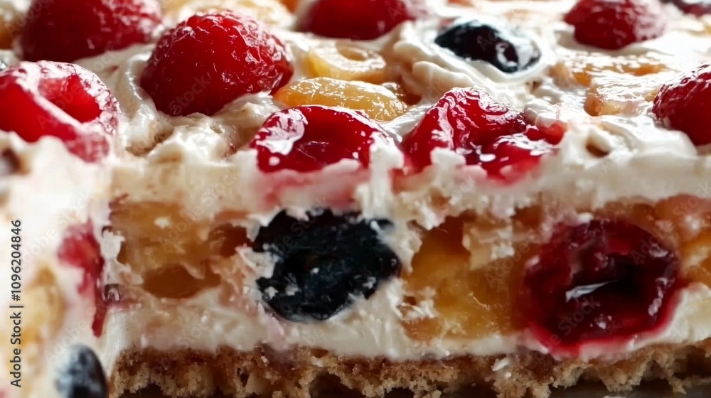 Delicious Creamy Fruit Dessert with Berries and Whipped Cream Delicious Creamy Fruit Dessert with Berries and Whipped Cream