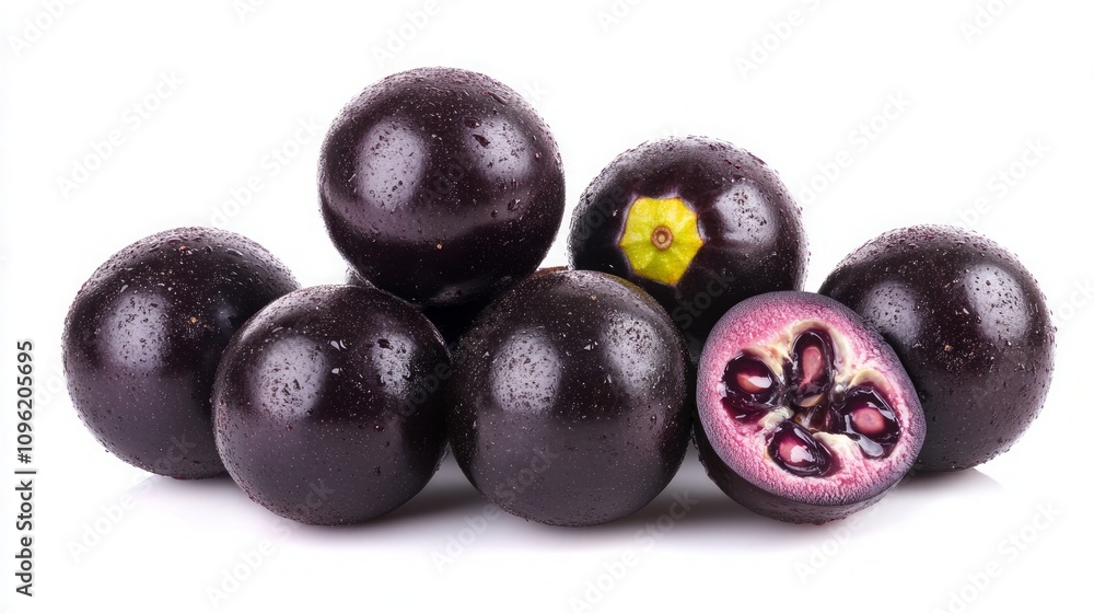 Stunning Deep Purple Exotic Fruits with Water Drops Stunning Deep Purple Exotic Fruits with Water Drops
