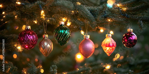 Christmas Tree Ornaments with Warm Lights photo