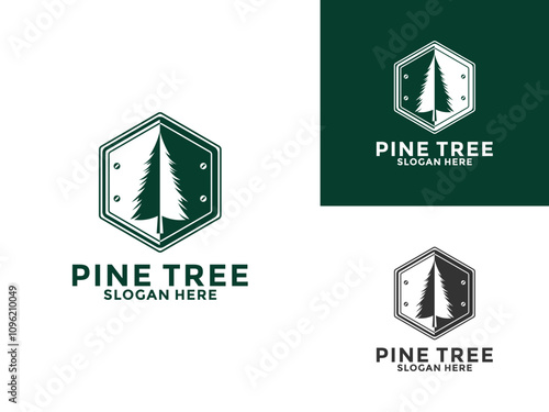 Pine Tree Badge logo icon design illustration vector, Evergreen logo design template