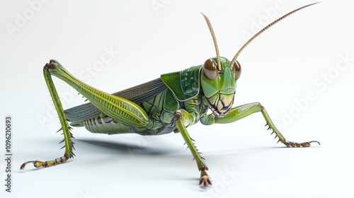 Green Grasshopper on White Background