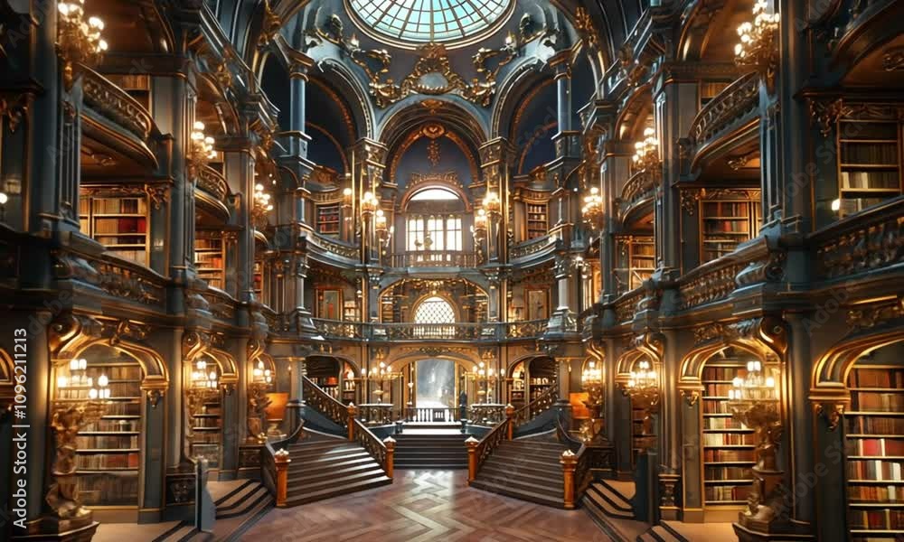 Timeless Academic Library Setting Featuring Grand Marble Columns, Multiple Levels of Vintage Book Collections, and Classical European Architectural Details Timeless Academic Library Setting Featuring Grand Marble Columns, Multiple Levels of Vintage Book Collections, and Classical European Architectural Details