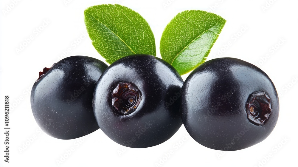 Close Up of Fresh, Ripe Blueberries with Leaves Close Up of Fresh, Ripe Blueberries with Leaves