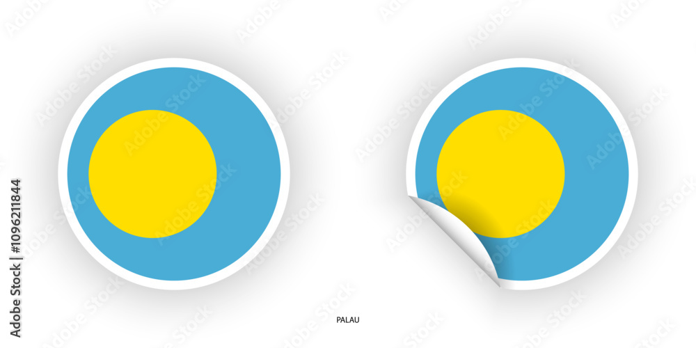 Palau sticker flag in circle shape and circle peeled shape on white background. Palau flag icon in circular form
Palau sticker flag in circle shape and circle peeled shape on white background. Palau flag icon in circular form