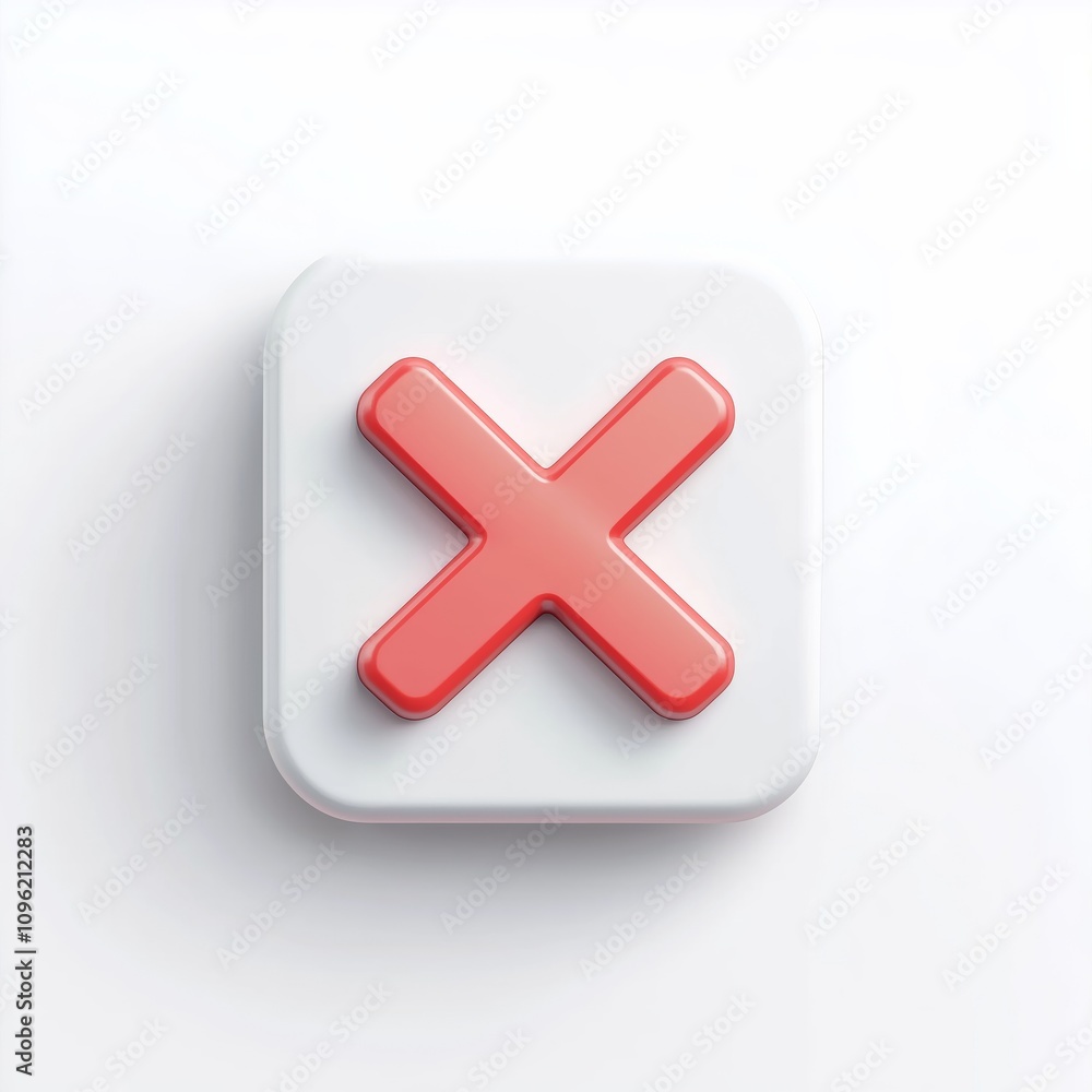 Obraz premium 3d check wrong icon isolated on white background. negative check list button choice for false, correct, tick, problem, fail on application. emergency icon vector with shadow 3D rendering illustration