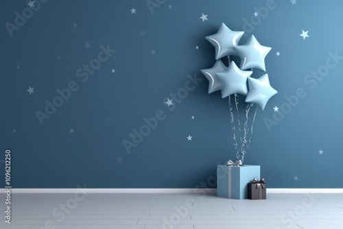 Obraz na płótnie a Christmas gift box and a blue background with stars w salonie