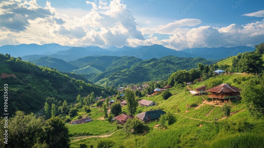 Fototapeta premium Mountain village in south-east asia 
