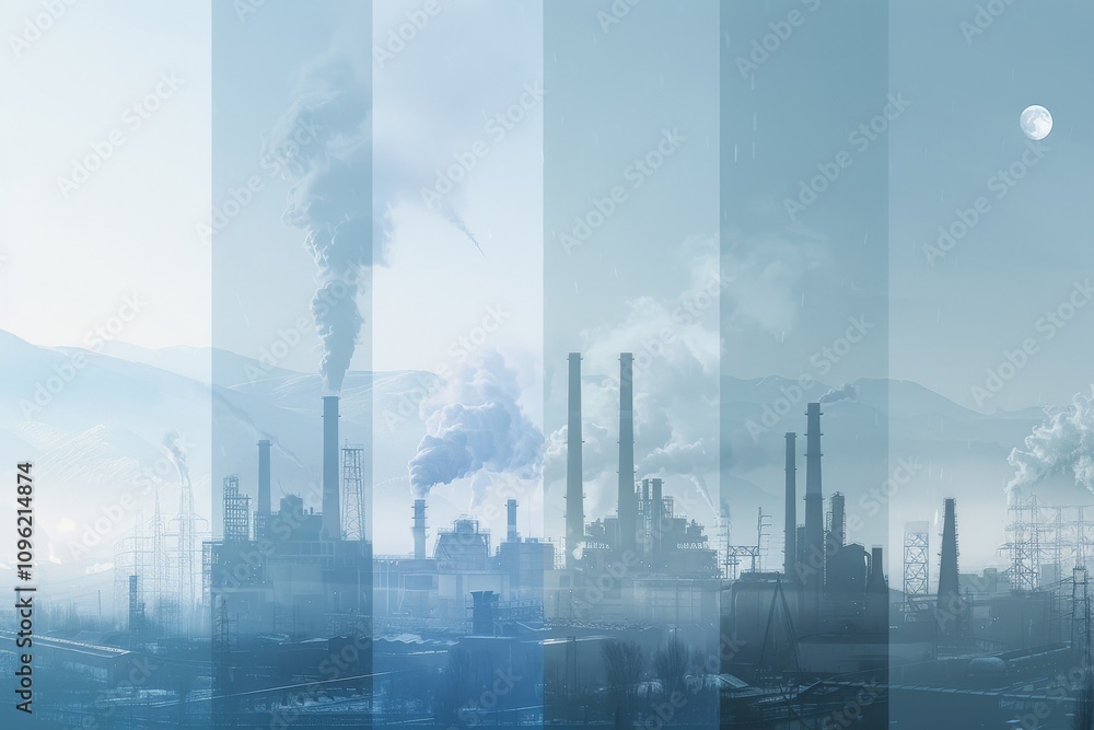 close-up of a factory chimney releasing pollutants into the sky, captured at an upward angle to emphasize its dominance in the landscape close-up of a factory chimney releasing pollutants into the sky, captured at an upward angle to emphasize its dominance in the landscape
