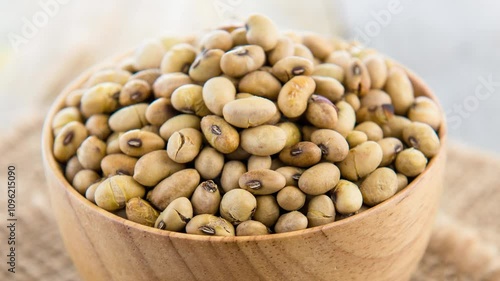 soy beans in wood bowl