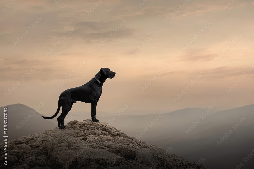Great Dane Standing Tall: A black Great Dane standing on a rocky hill Great Dane Standing Tall: A black Great Dane standing on a rocky hill