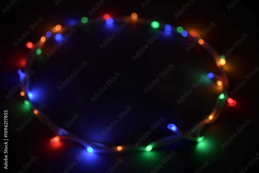 Sparkling Christmas lights frame with glowing multicolored fairy lights on a blurred dark background Sparkling Christmas lights frame with glowing multicolored fairy lights on a blurred dark background