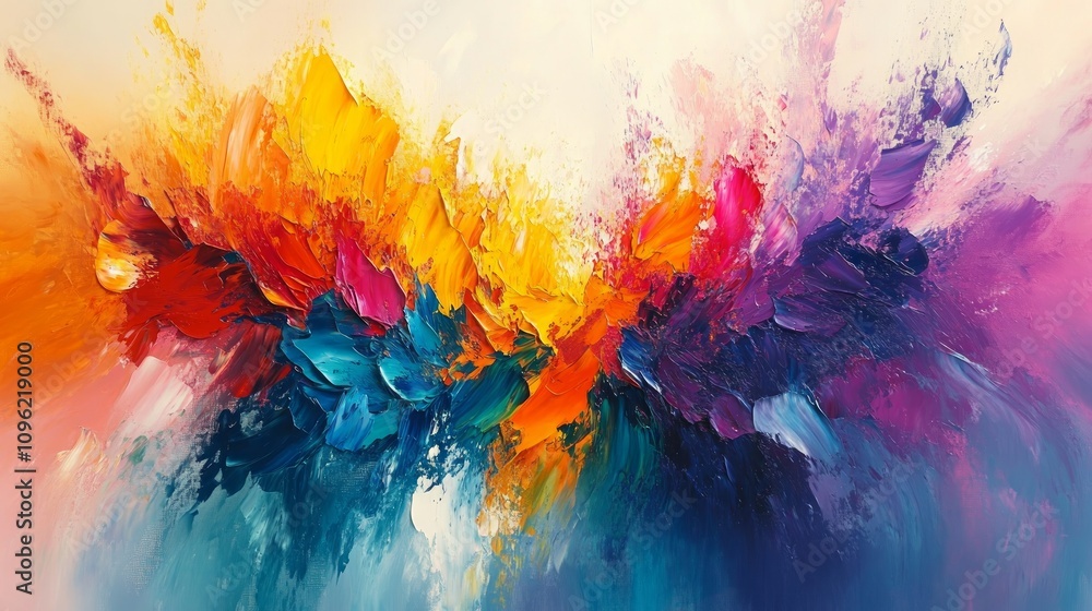 Fototapeta premium Vibrant abstract painting with bold strokes of color, creating a dynamic and energetic composition.