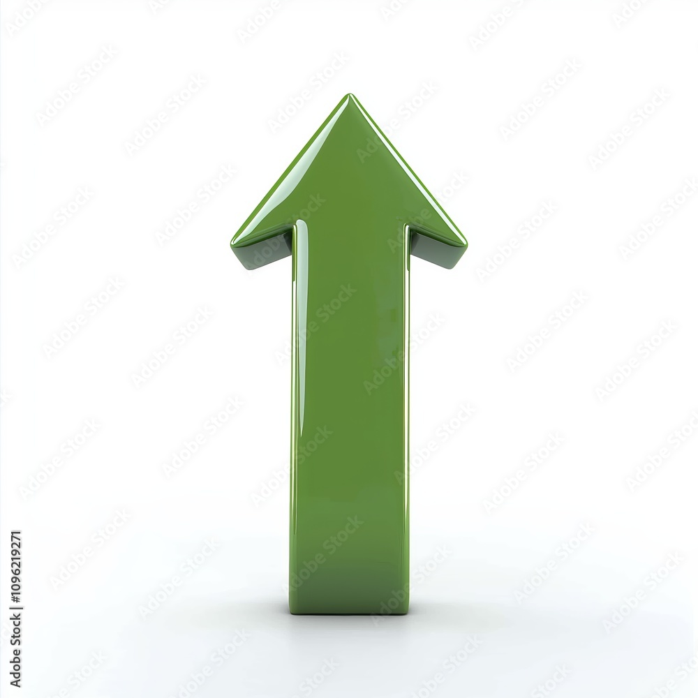 Green upward arrow isolated on a white background. Clean and glossy design. Concept of direction and rise. 3D Rendering Green upward arrow isolated on a white background. Clean and glossy design. Concept of direction and rise. 3D Rendering