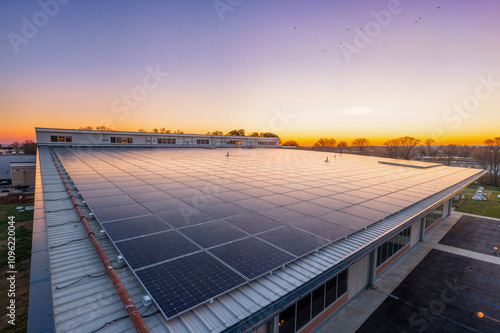 solar panels at sunset