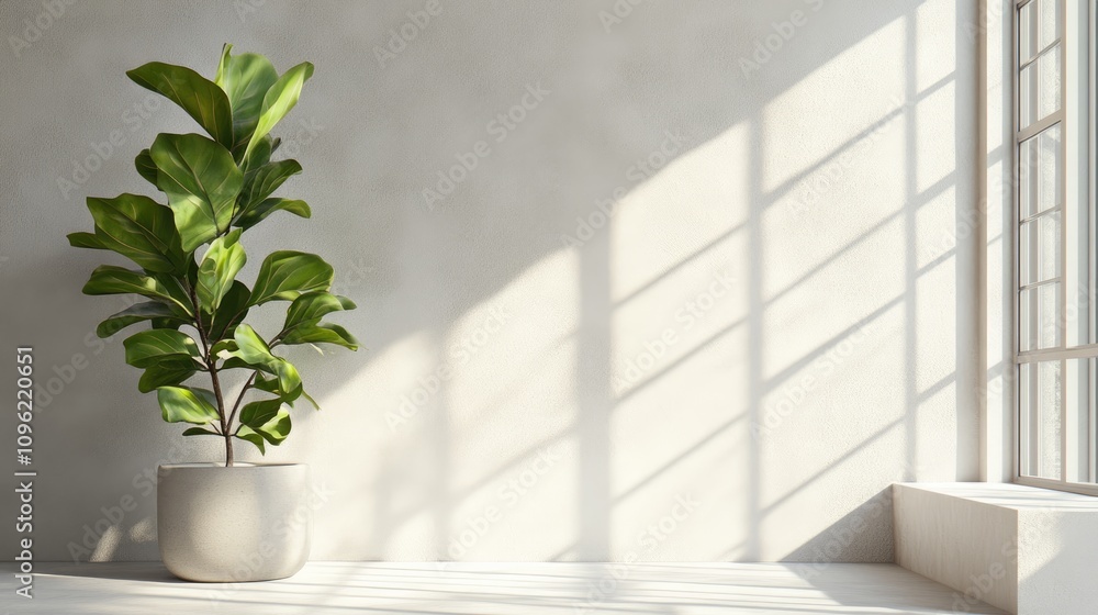 A serene indoor space featuring a lush green potted plant casting intricate shadows on a soft light wall, evoking tranquility and a soothing connection to nature. A serene indoor space featuring a lush green potted plant casting intricate shadows on a soft light wall, evoking tranquility and a soothing connection to nature.