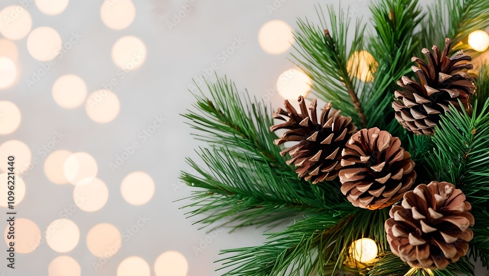 Winter decoration featuring natural pine elements created using AI Generative Technology Winter decoration featuring natural pine elements created using AI Generative Technology