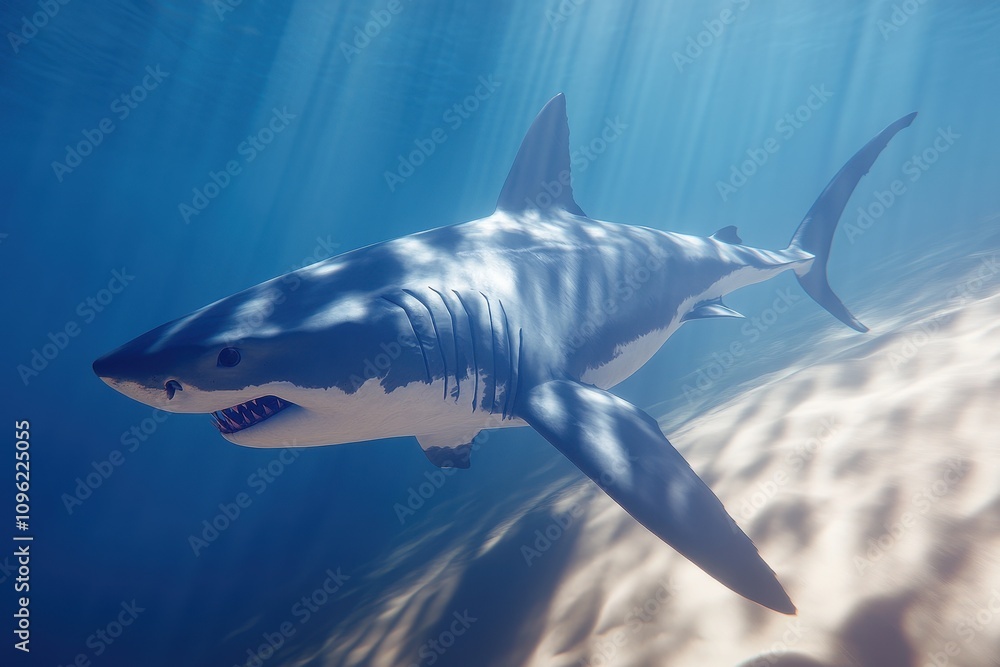 Obraz premium Great White Shark Underwater Profile A powerful great white shark