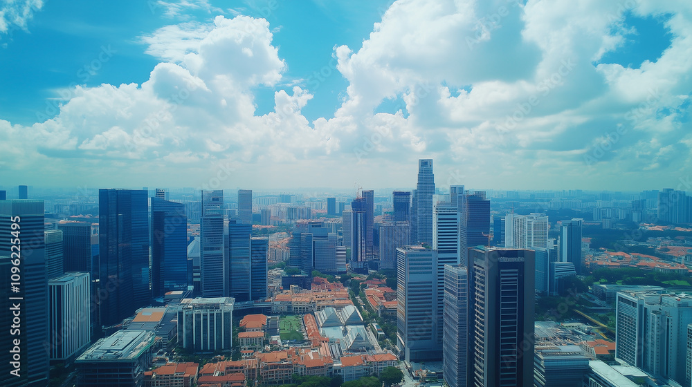 Obraz premium Modern Skyline with High-Rise Office Buildings under Blue Sky