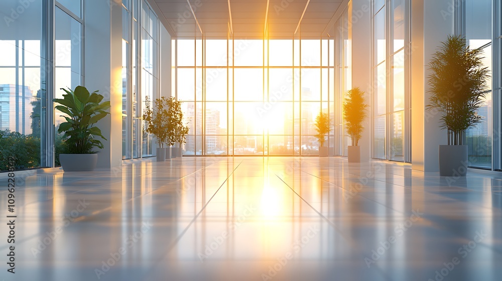 Fototapeta premium Sunlit modern office space urban environment interior design