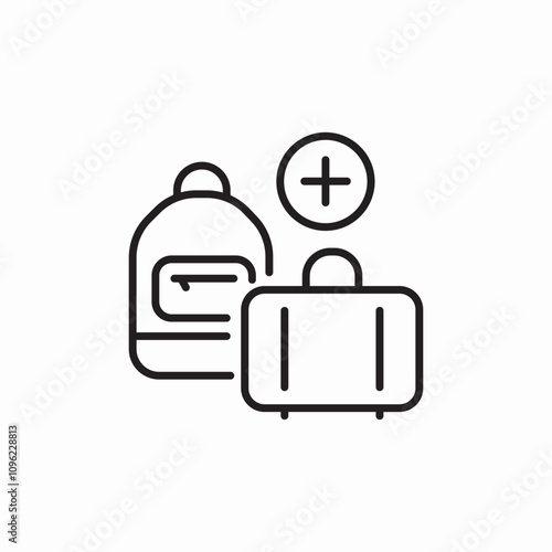 luggage baggage add plus icon sign vector