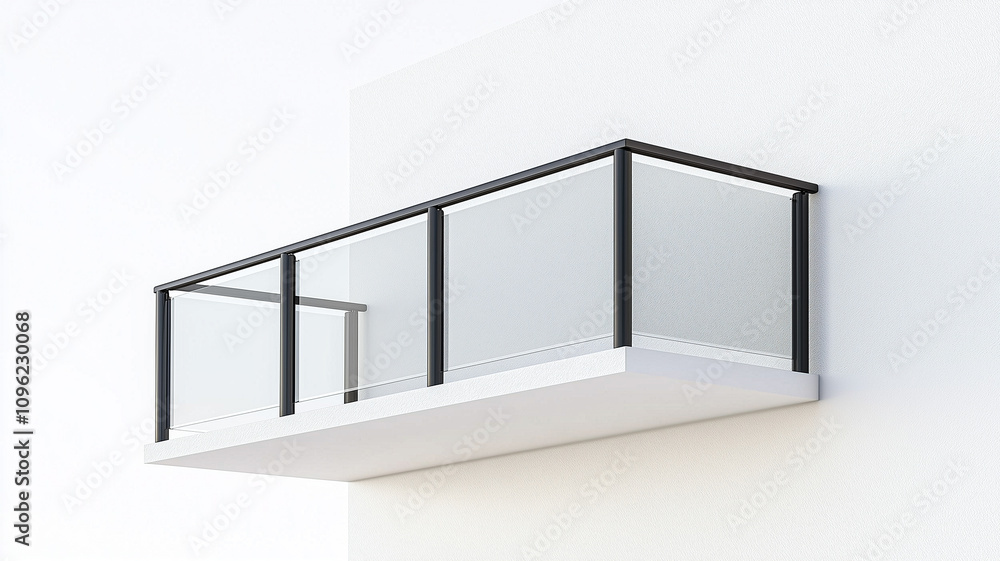 Elegant 3D Steel Railing Featuring Clear Glass Panels, Perfect for Contemporary Spaces.. Elegant 3D Steel Railing Featuring Clear Glass Panels, Perfect for Contemporary Spaces..